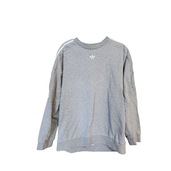 Adidas Womens Grey Three-Stripes Crewneck Sweatshirt L - Picture 1 of 4